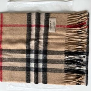 Plaid Tan and Red Checkered Wool Scarf NWT